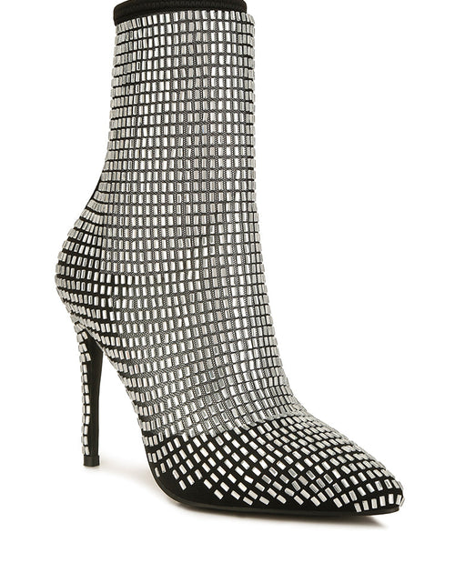 Load image into Gallery viewer, Women&#39;s Rhinestone Mesh Stiletto Ankle Boots
