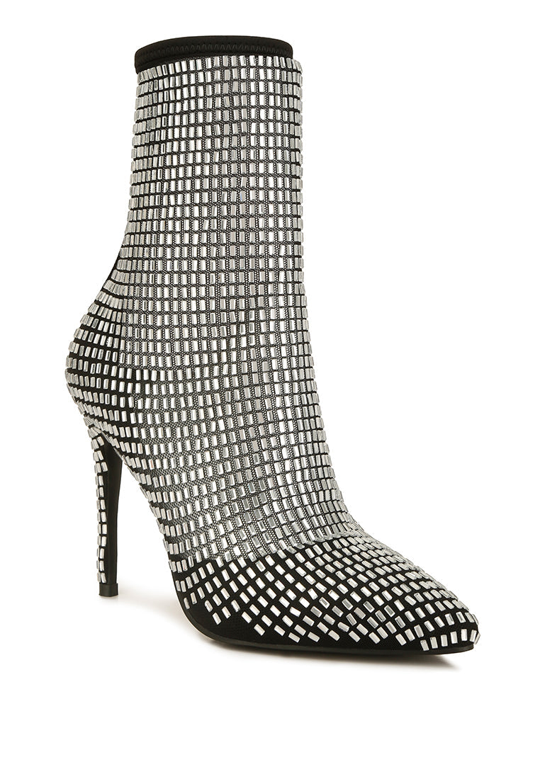 Women's Rhinestone Mesh Stiletto Ankle Boots