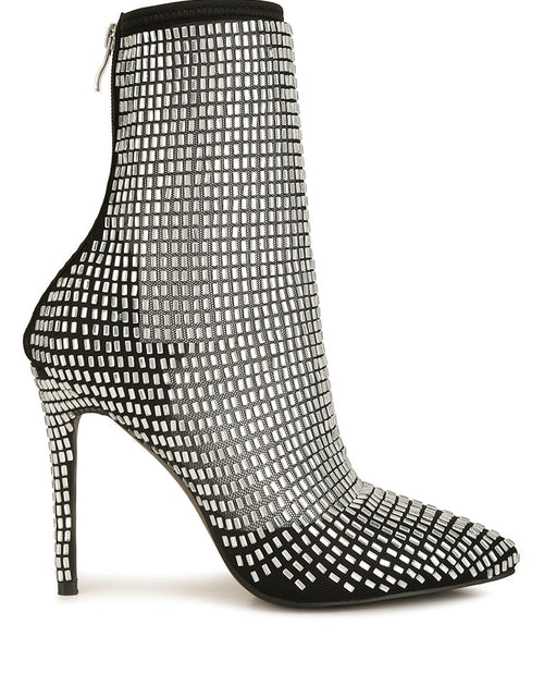 Load image into Gallery viewer, Women&#39;s Rhinestone Mesh Stiletto Ankle Boots
