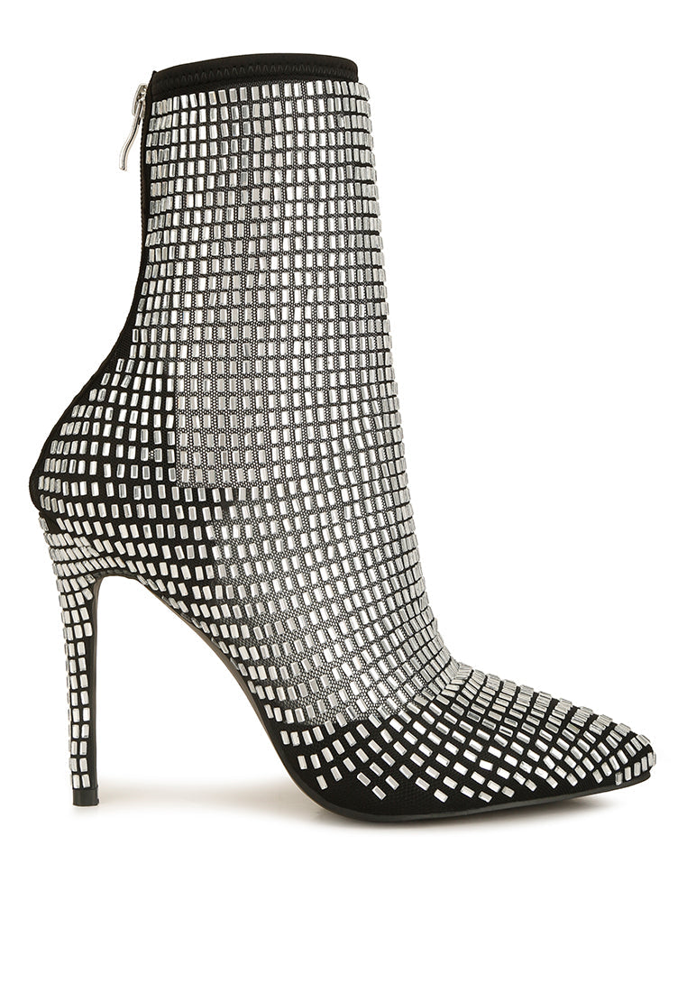 Women's Rhinestone Mesh Stiletto Ankle Boots