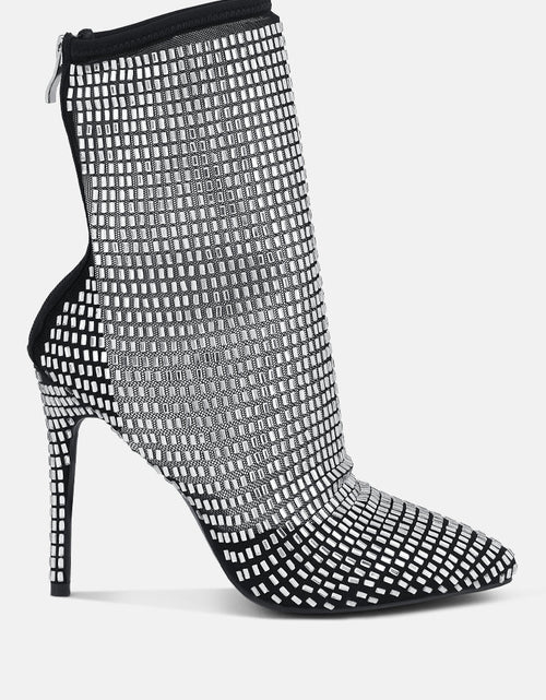 Load image into Gallery viewer, Women&#39;s Rhinestone Mesh Stiletto Ankle Boots
