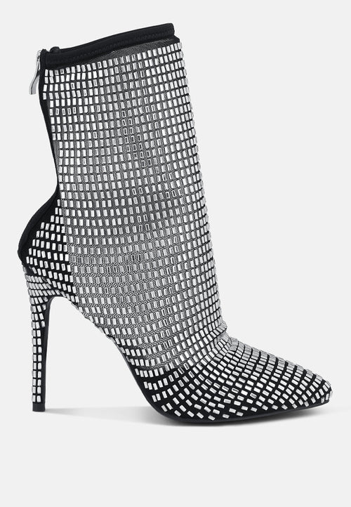 Women's Rhinestone Mesh Stiletto Ankle Boots