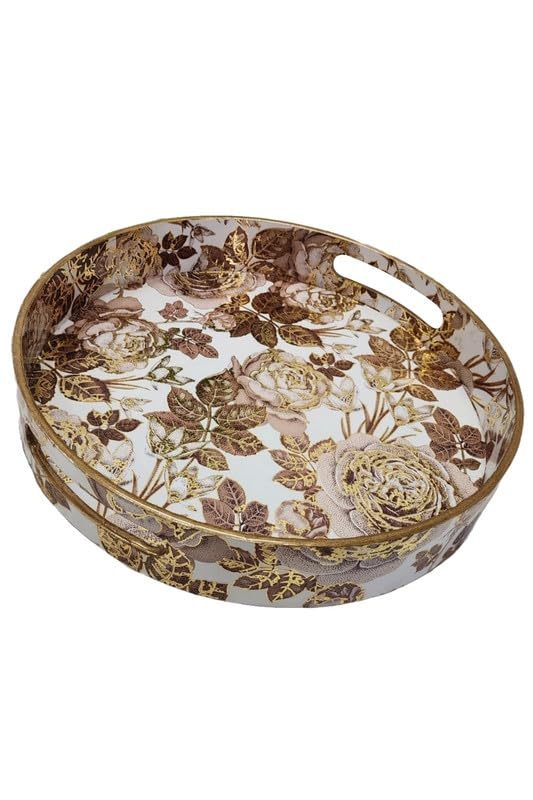 Elegant Round Decorative Serving Tray with Floral Design