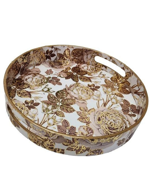 Load image into Gallery viewer, Elegant Round Decorative Serving Tray with Floral Design
