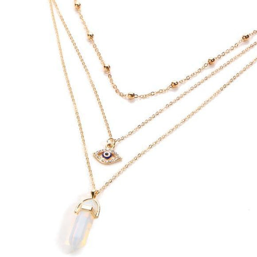 Load image into Gallery viewer, Women&#39;s Layered Necklace with Evil Eye Charm and Crystal Pendant
