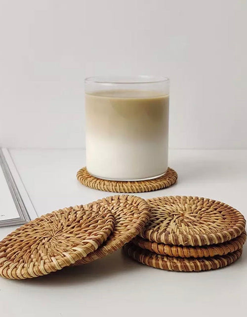 Load image into Gallery viewer, Handwoven Rattan Coasters – Natural Round Wicker
