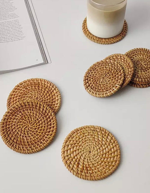 Load image into Gallery viewer, Handwoven Rattan Coasters – Natural Round Wicker
