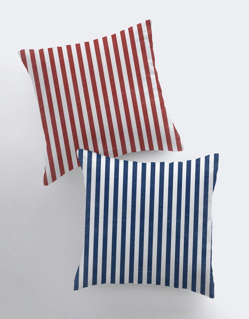 Load image into Gallery viewer, Striped Throw Pillows – Red and Blue Vertical Stripes
