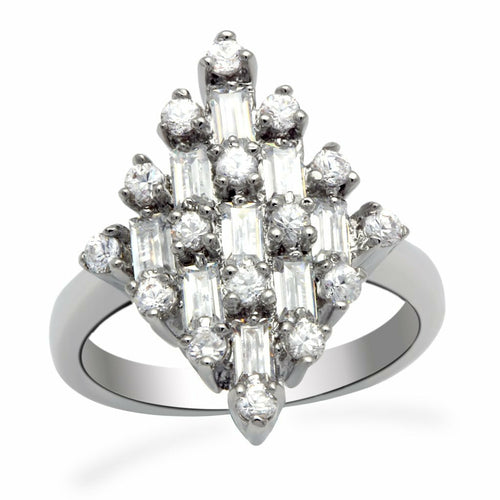 Load image into Gallery viewer, Women&#39;s Cluster Diamond-Cut Ring with Baguette and Round Crystals
