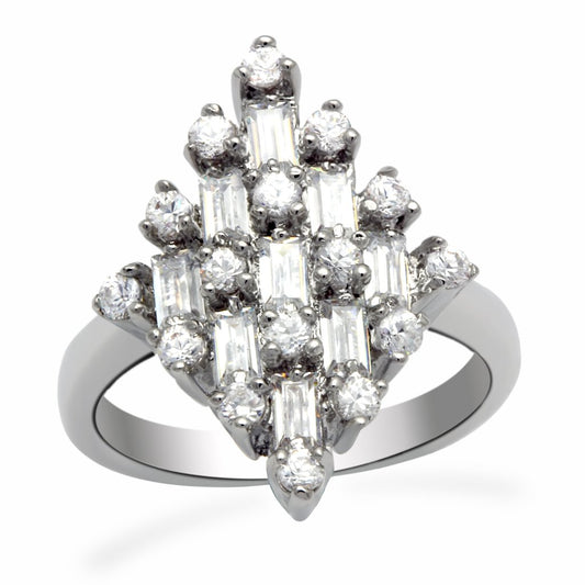 Women's Cluster Diamond-Cut Ring with Baguette and Round Crystals