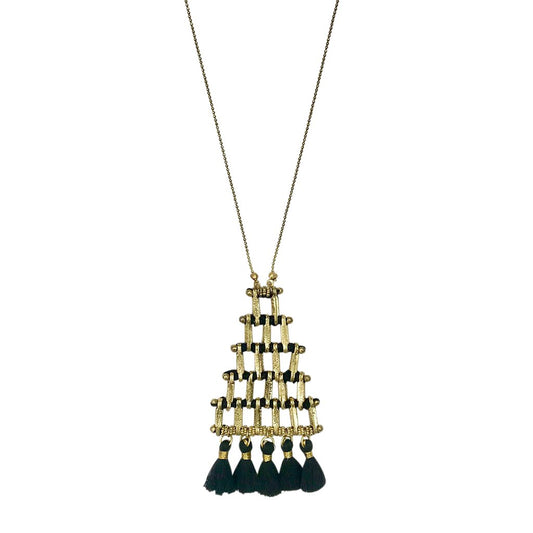 Boho Chic Gold-Toned Tassel Pendant Necklace