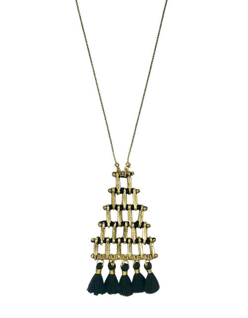 Load image into Gallery viewer, Boho Chic Gold-Toned Tassel Pendant Necklace
