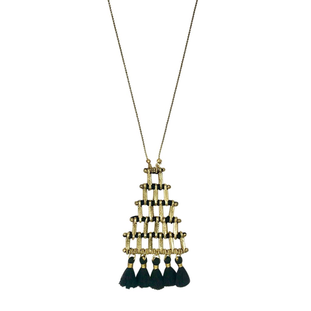 Boho Chic Gold-Toned Tassel Pendant Necklace