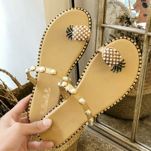 Load image into Gallery viewer, Women&#39;s Yellow Ruffle Sandals with Pineapple Embellishments
