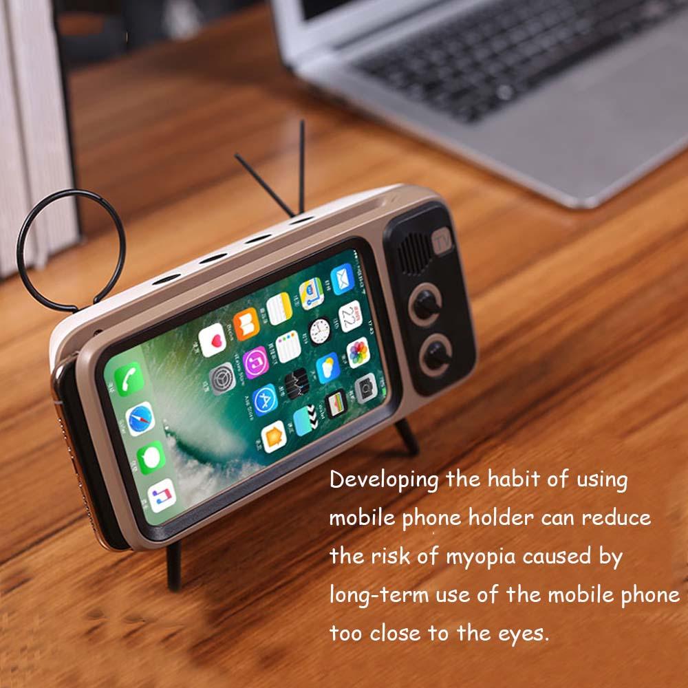 Retro TV Phone Holder Stand with Built-in Bluetooth Speaker