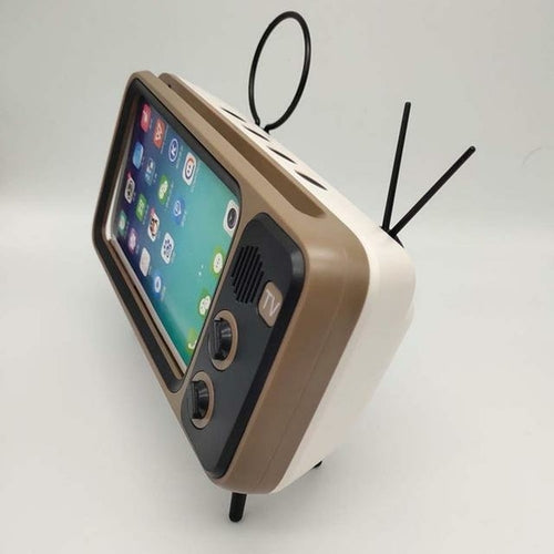 Retro TV Phone Holder Stand with Built-in Bluetooth Speaker