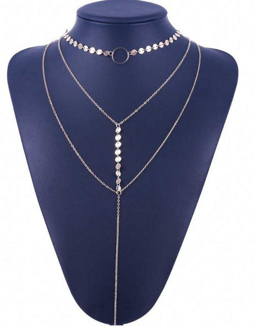 Load image into Gallery viewer, Women&#39;s Layered Y-Chain Necklace with Choker and Disc Details
