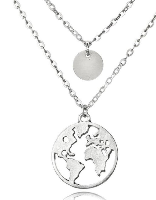 Load image into Gallery viewer, Women&#39;s Silver-Tone Layered World Map Necklace with Coin Charms
