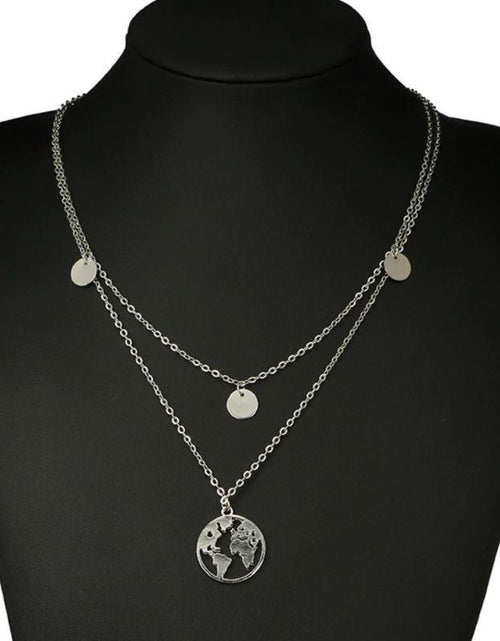 Load image into Gallery viewer, Women&#39;s Silver-Tone Layered World Map Necklace with Coin Charms
