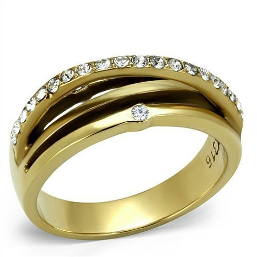 Women's Gold-Plated Crossover Ring with Cubic Zirconia Accents