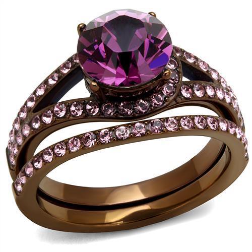 Women's Black Gold-Plated Purple and Pink Crystal Ring Set